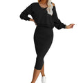 Fashion V-neck Pullover Sweatshirt And Sleeveless Dress Set